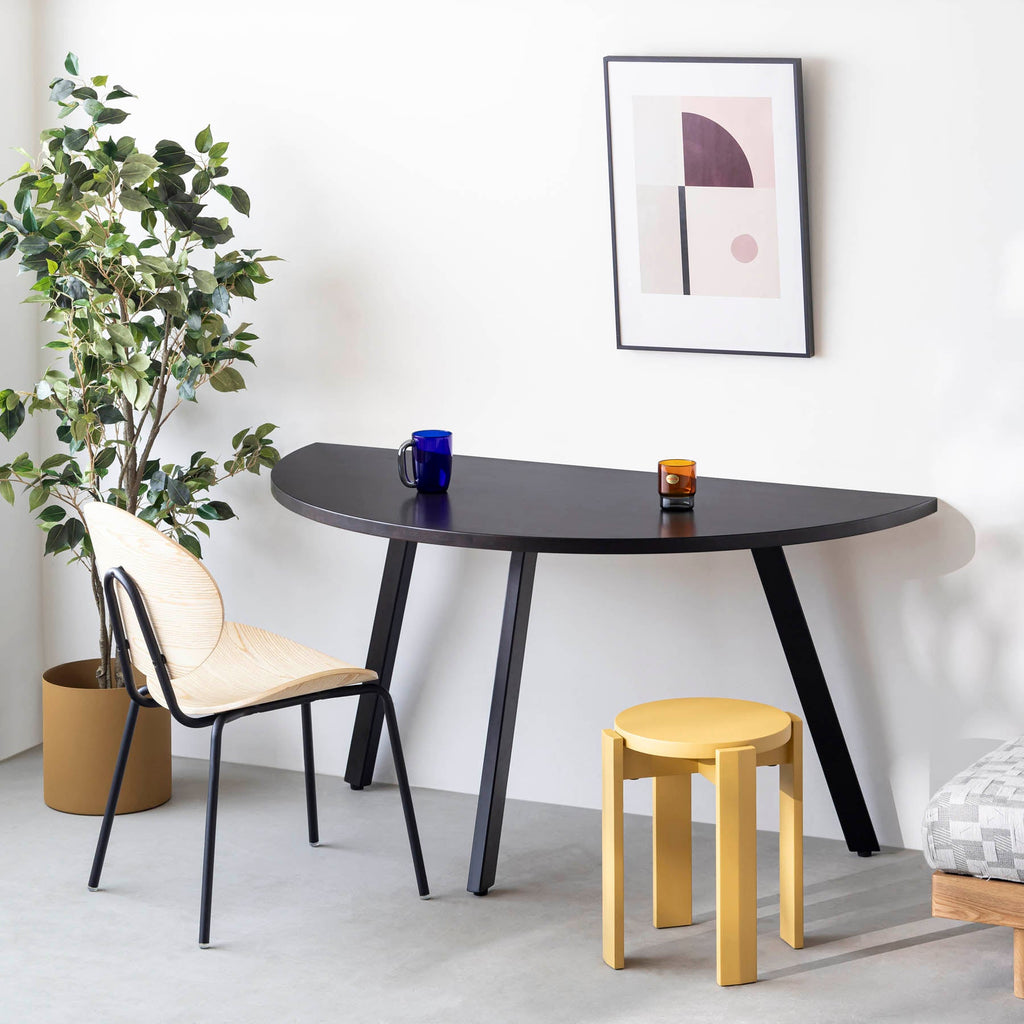 スマート造作テーブル / 半円 × ラバーウッド × 黒スチール脚