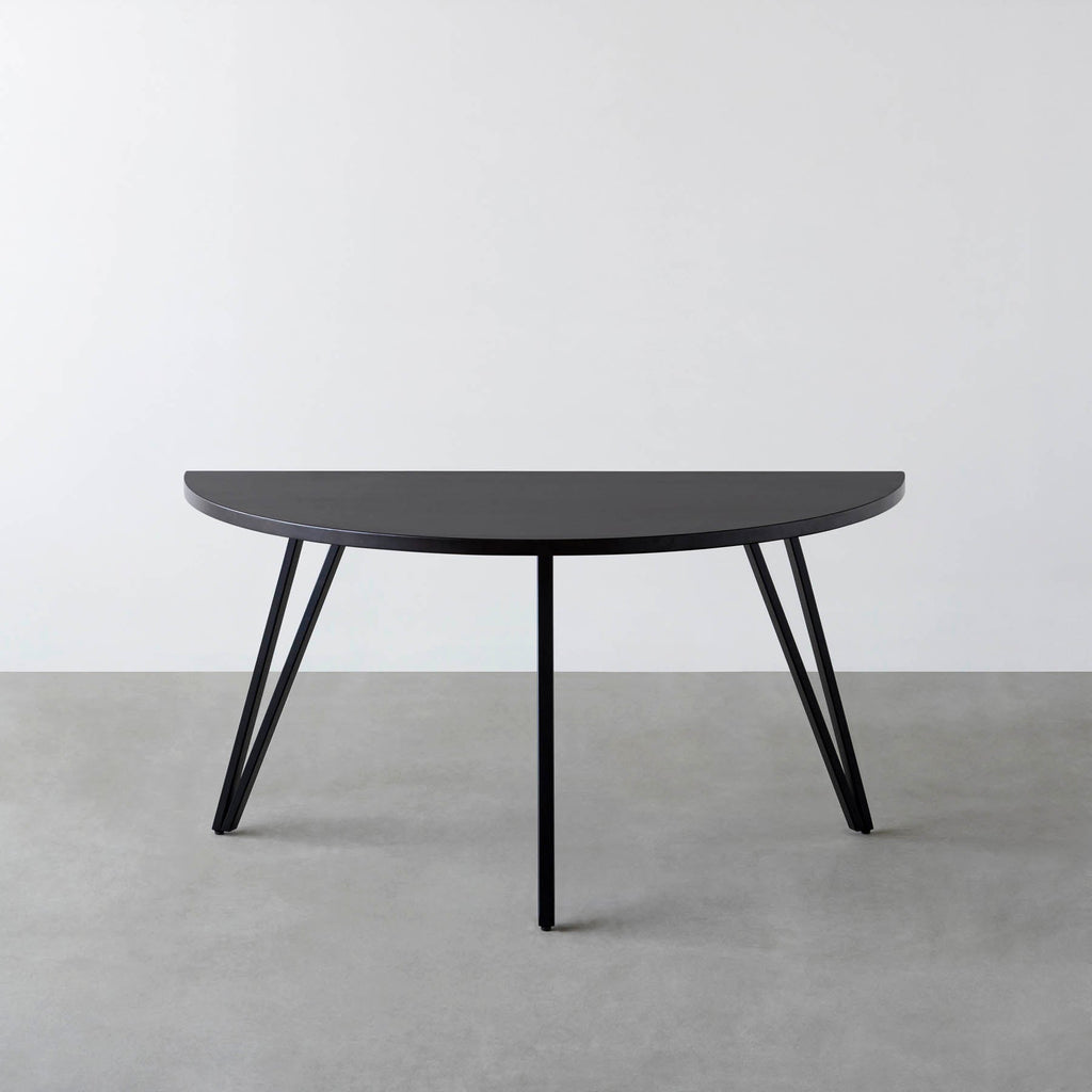 スマート造作テーブル / 半円 × ラバーウッド × 黒スチール脚