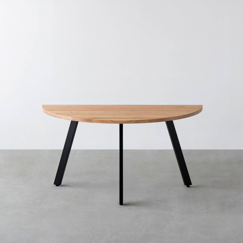 スマート造作テーブル / 半円 × 無垢 ホワイトアッシュ × 黒スチール脚