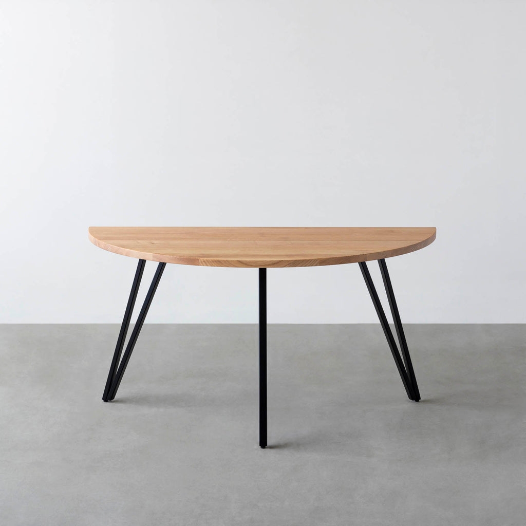 スマート造作テーブル / 半円 × 無垢 ホワイトアッシュ × 黒スチール脚