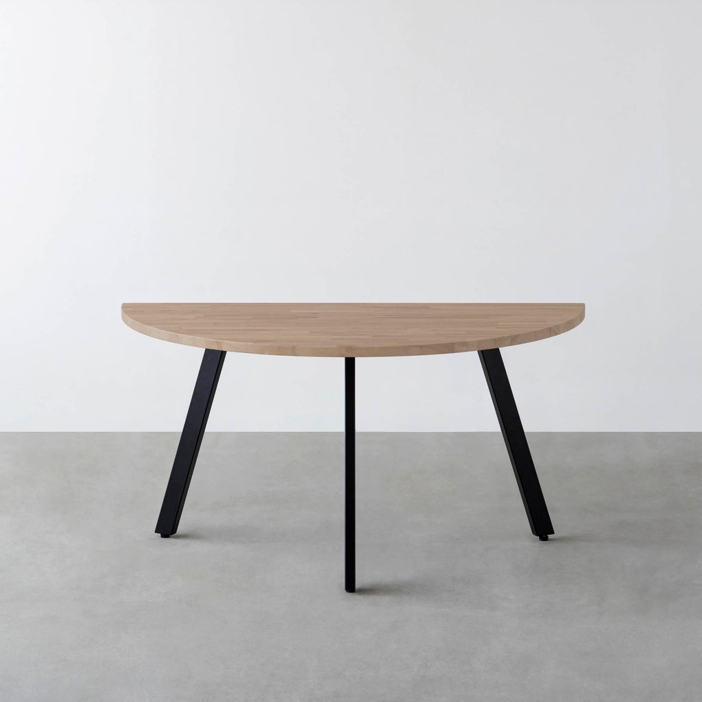 スマート造作テーブル / 半円 × ラバーウッド × 黒スチール脚