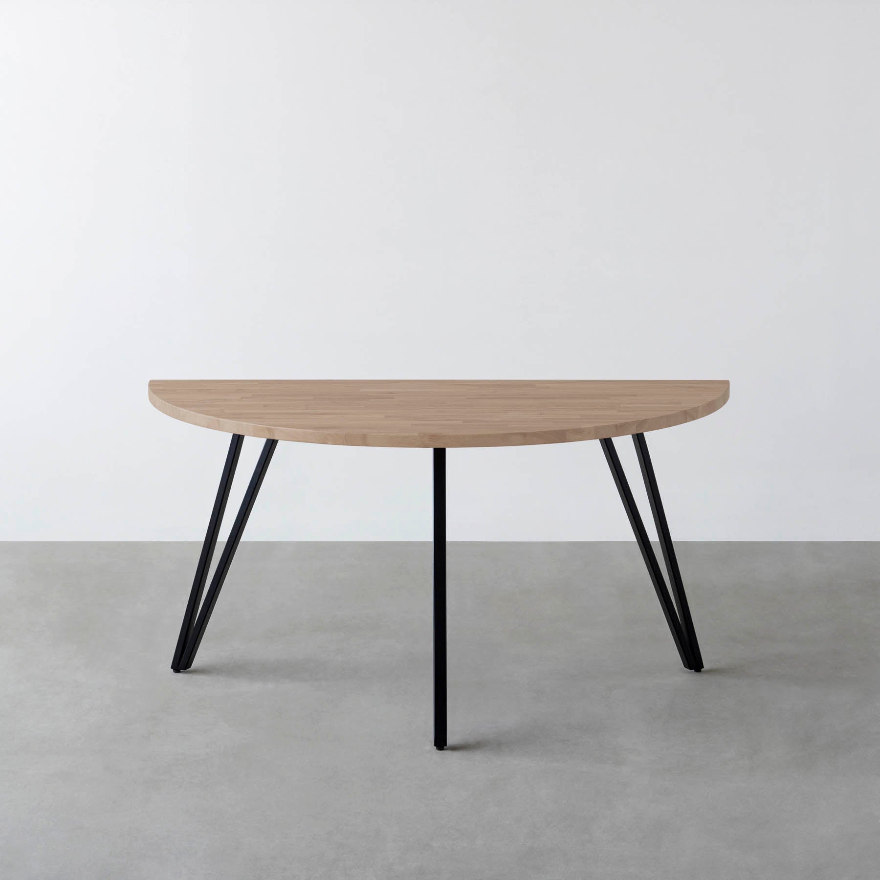 スマート造作テーブル / 半円 × ラバーウッド × 黒スチール脚