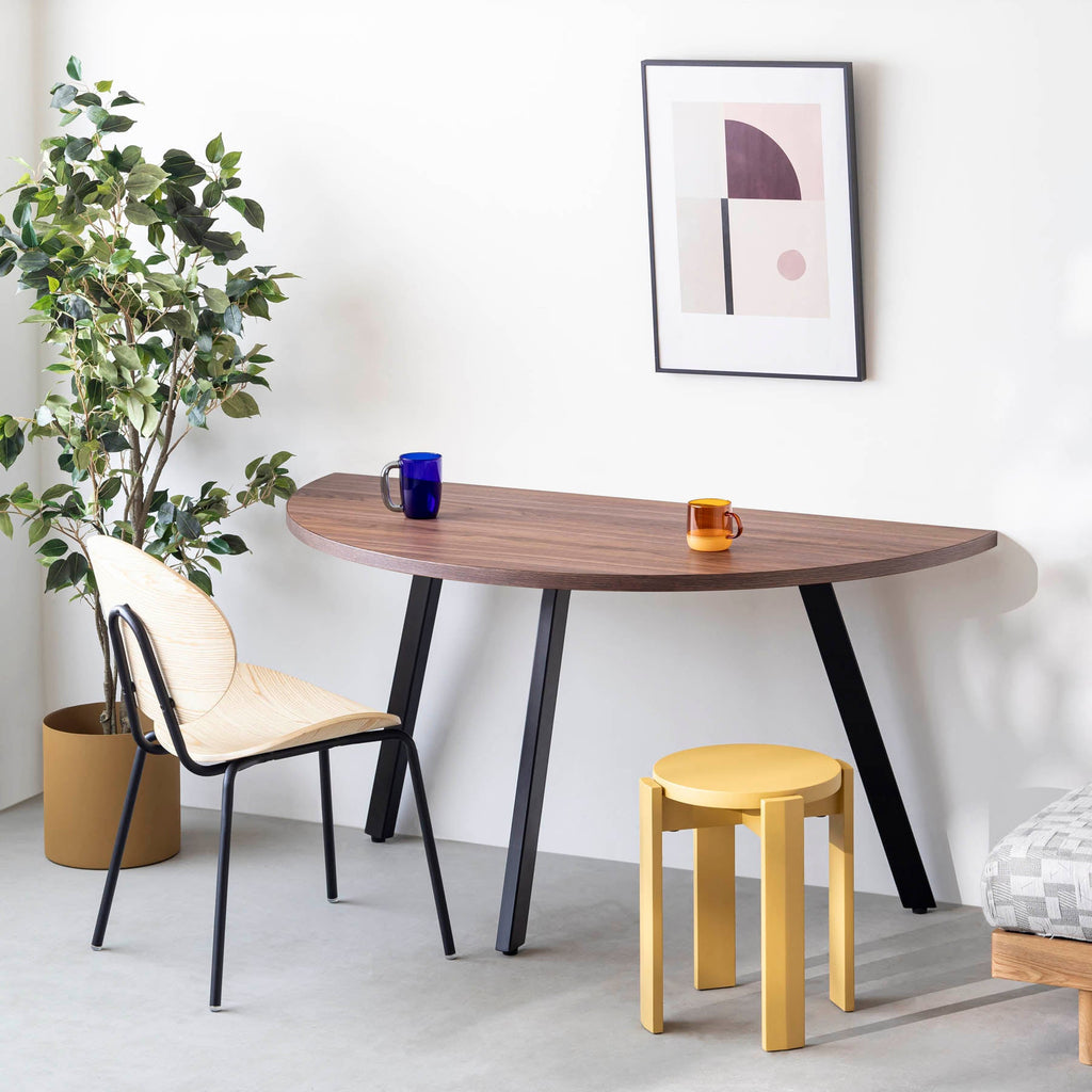 スマート造作テーブル / 半円 × ウォルナット × 黒スチール脚