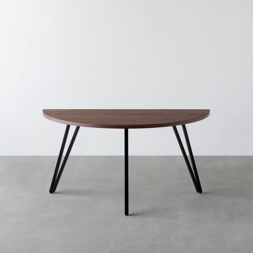 スマート造作テーブル / 半円 × ウォルナット × 黒スチール脚