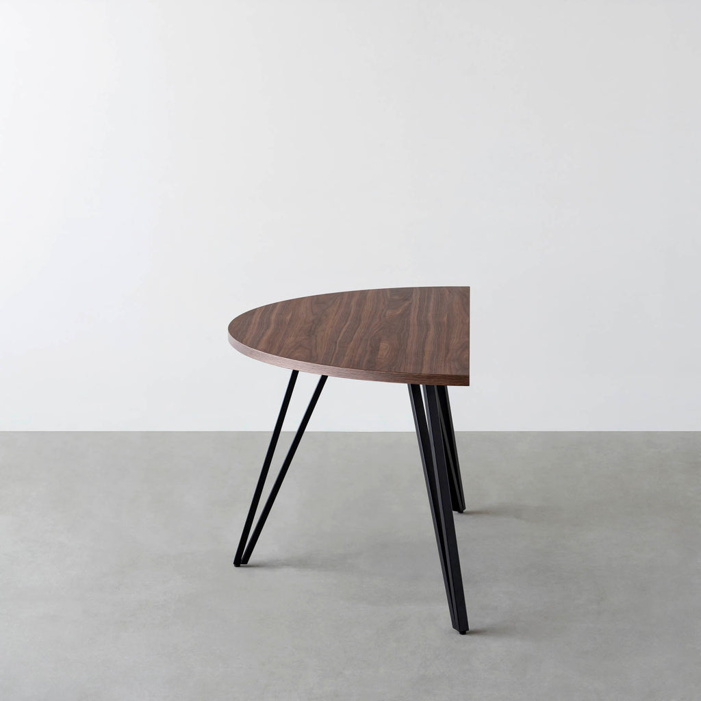 スマート造作テーブル / 半円 × ウォルナット × 黒スチール脚