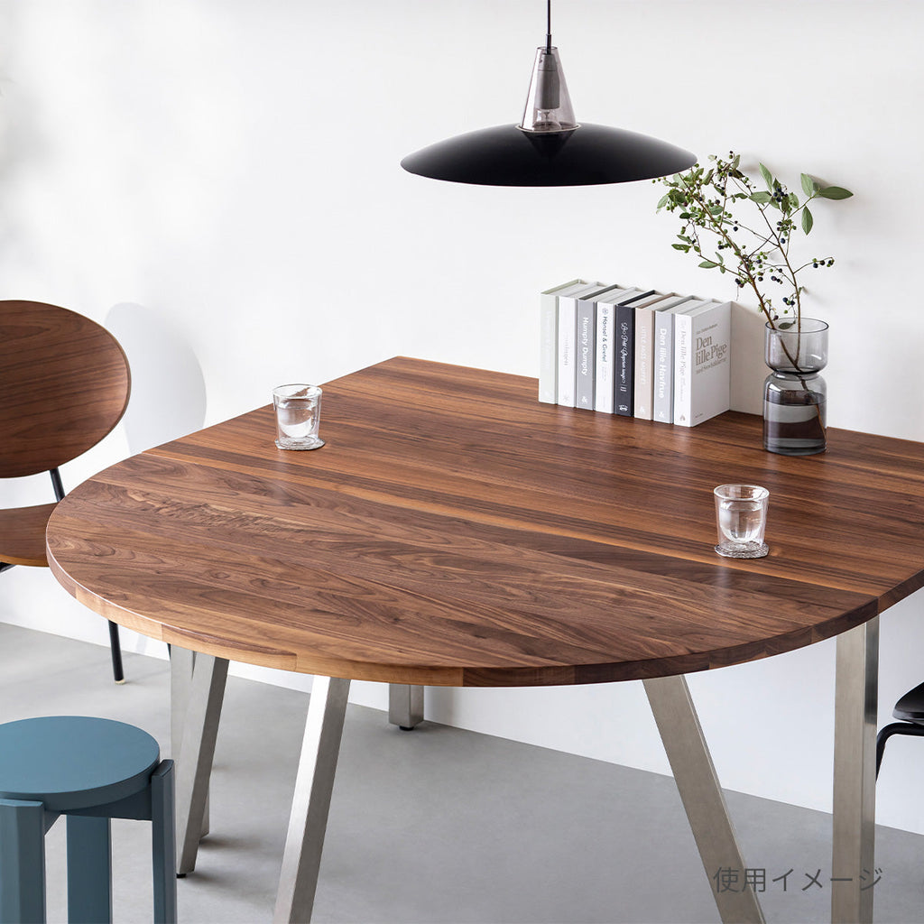 スマート造作テーブル / 半円 × ラバーウッド × 黒スチール脚