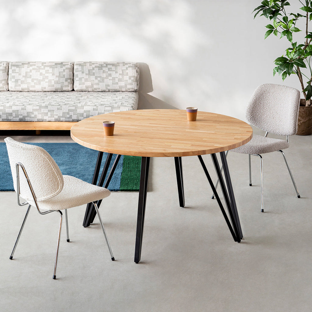 スマート造作テーブル / 半円 × ラバーウッド × 黒スチール脚