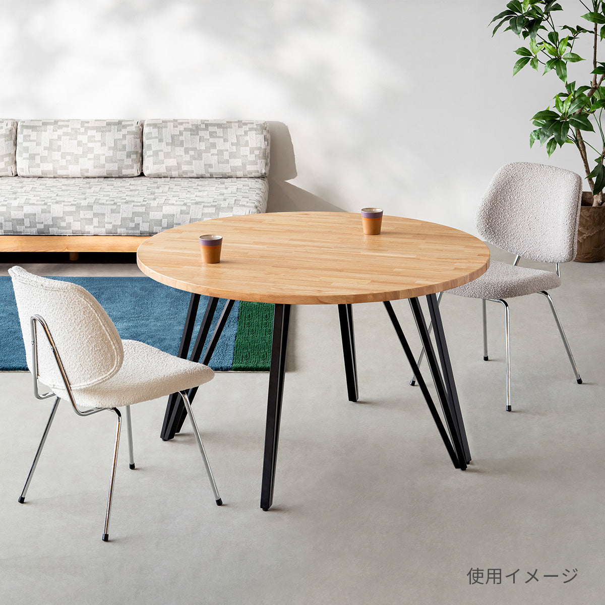 スマート造作テーブル / 半円 × 無垢 ホワイトオーク × ステンレススチール脚