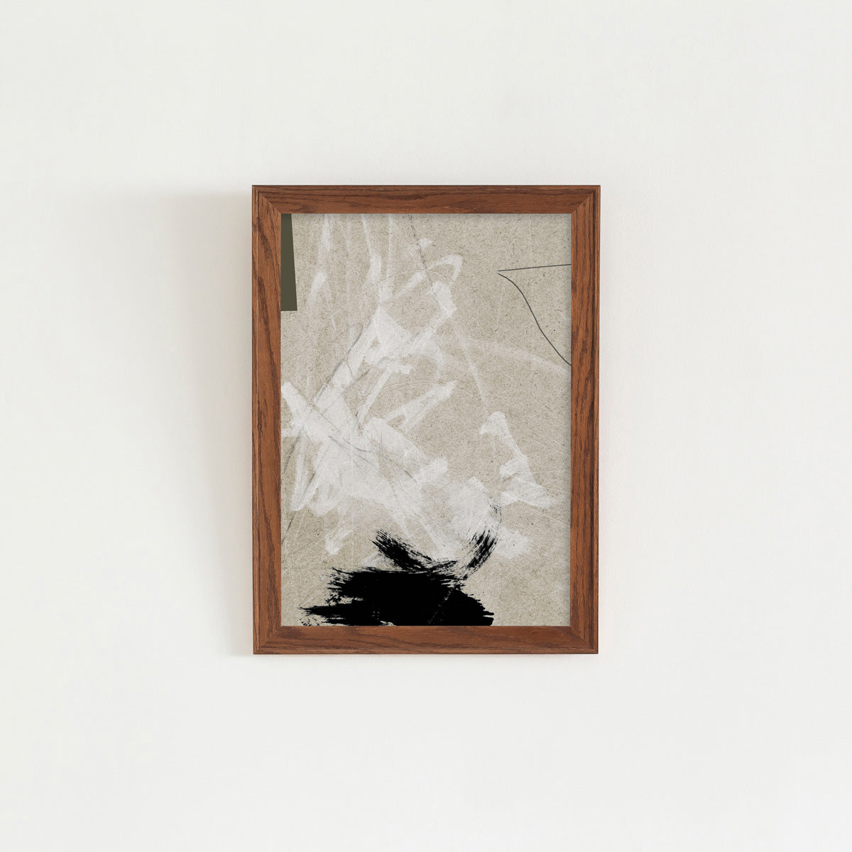 KANADEMONOのモノトーンでラフに描かれた筆のタッチが無骨な印象のモダンアートA2＋ブラウン木製フレーム