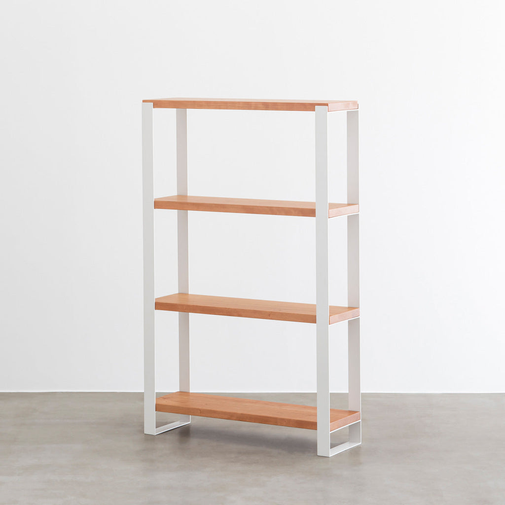 Kanademonoのブラックチェリーの棚板とホワイトのアイアンで製作したシェルフ