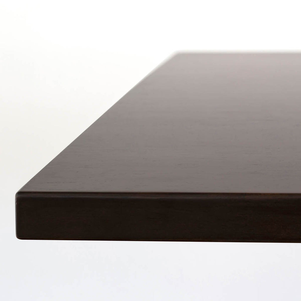 Kanademonoラバーウッド・BlackBrownのスクエア天板と三角のチューブが華やかなアイアン脚を組み合わせたカフェテーブルの天板1