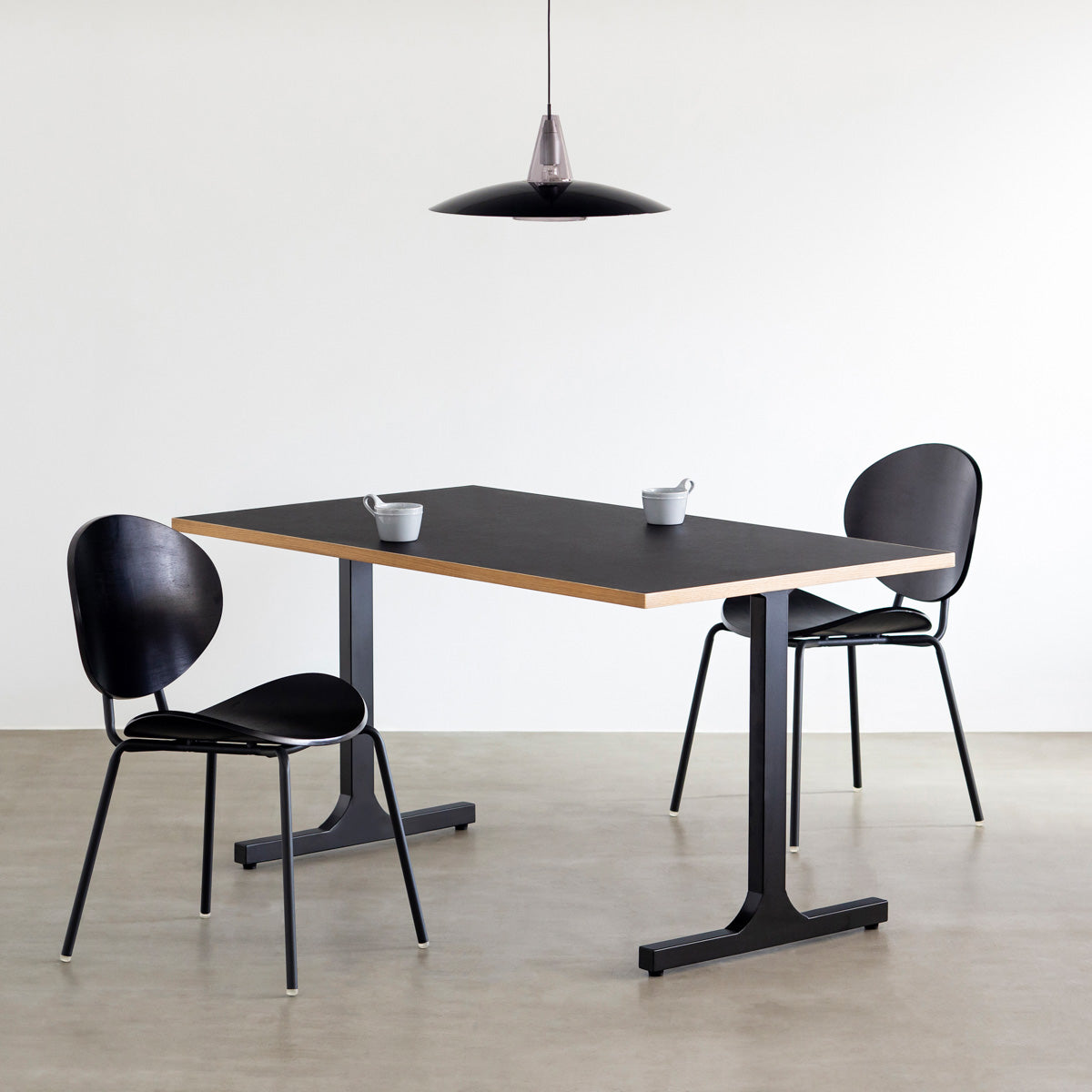 KANADEMONOのペア材プライウッドとアイアンを組み合わせたユニークモダンなブラックのダイニングチェア（使用例2）