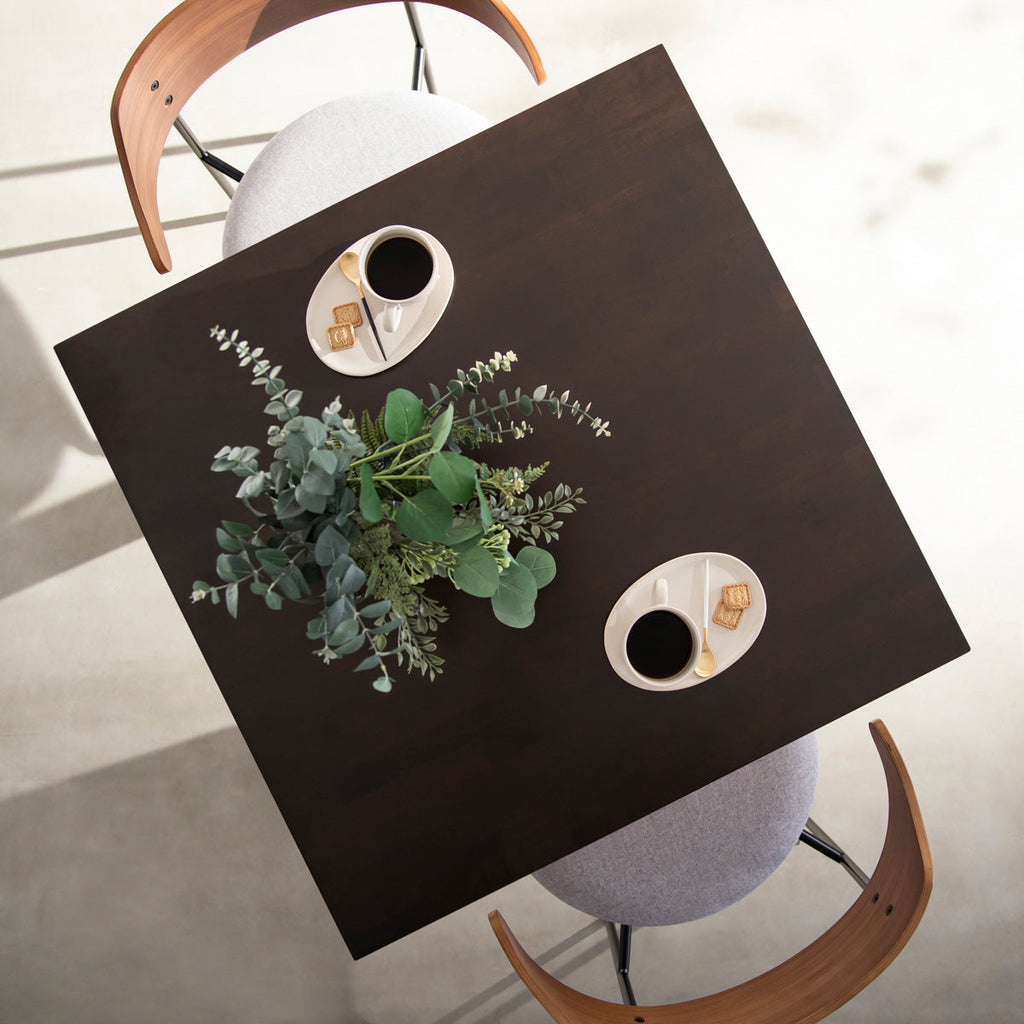 スマート造作カフェテーブル / ラバーウッド　黒スチール脚 トライアングル 4pin × スクエア  80 - 100