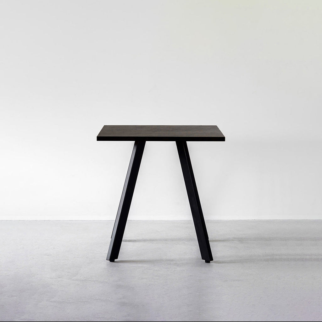 スマート造作カフェテーブル / ラバーウッド　黒スチール脚 4pin × スクエア　60 - 80