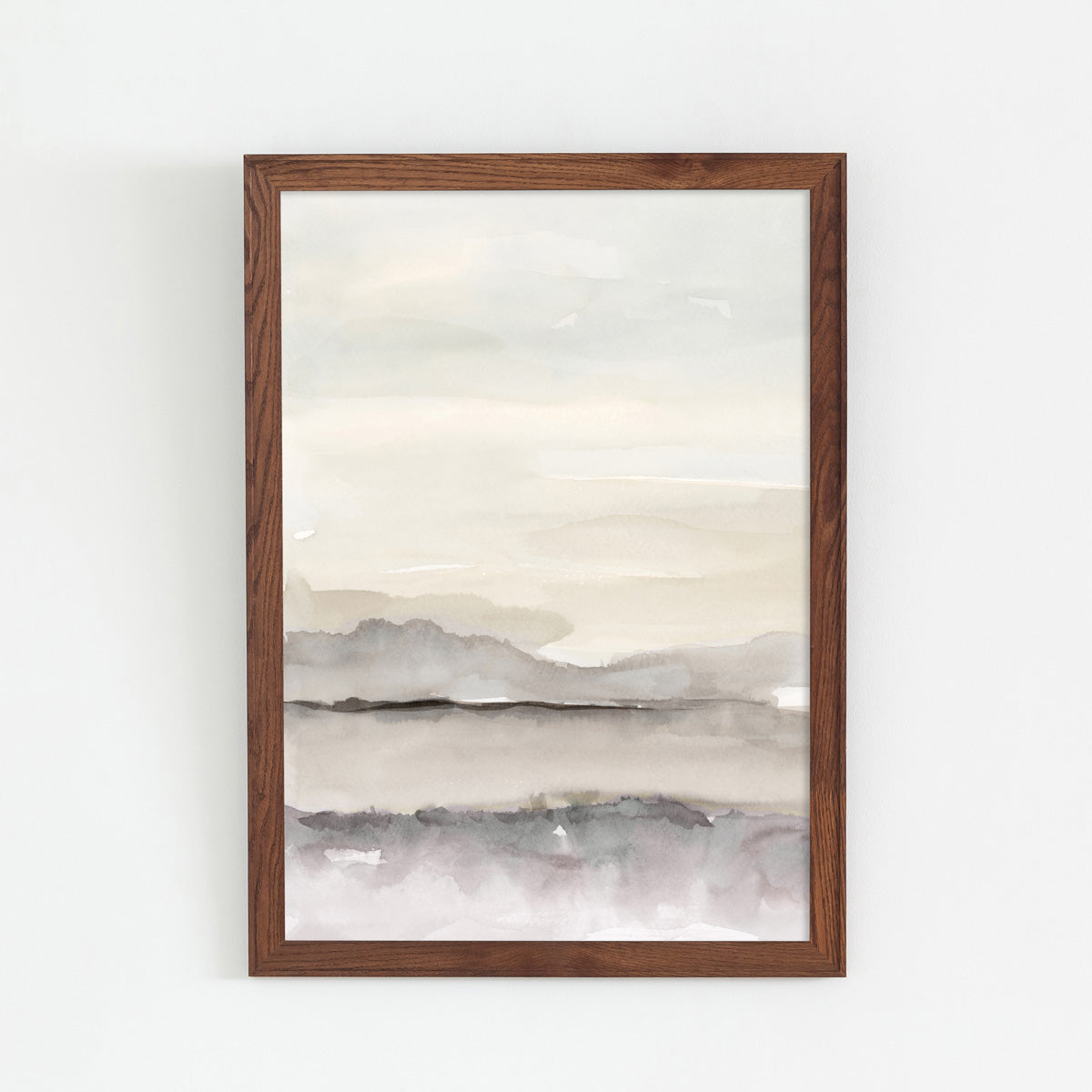 Kanademonoのモノトーンで淡く描いた水彩抽象画アートA1＋ブラウンウッドフレーム
