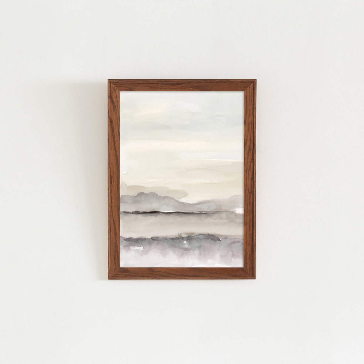 Kanademonoのモノトーンで淡く描いた水彩抽象画アートA２＋ブラウンウッドフレーム