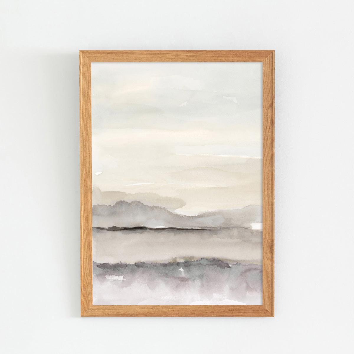 Kanademonoのモノトーンで淡く描いた水彩抽象画アートA１＋ナチュラルウッドフレーム