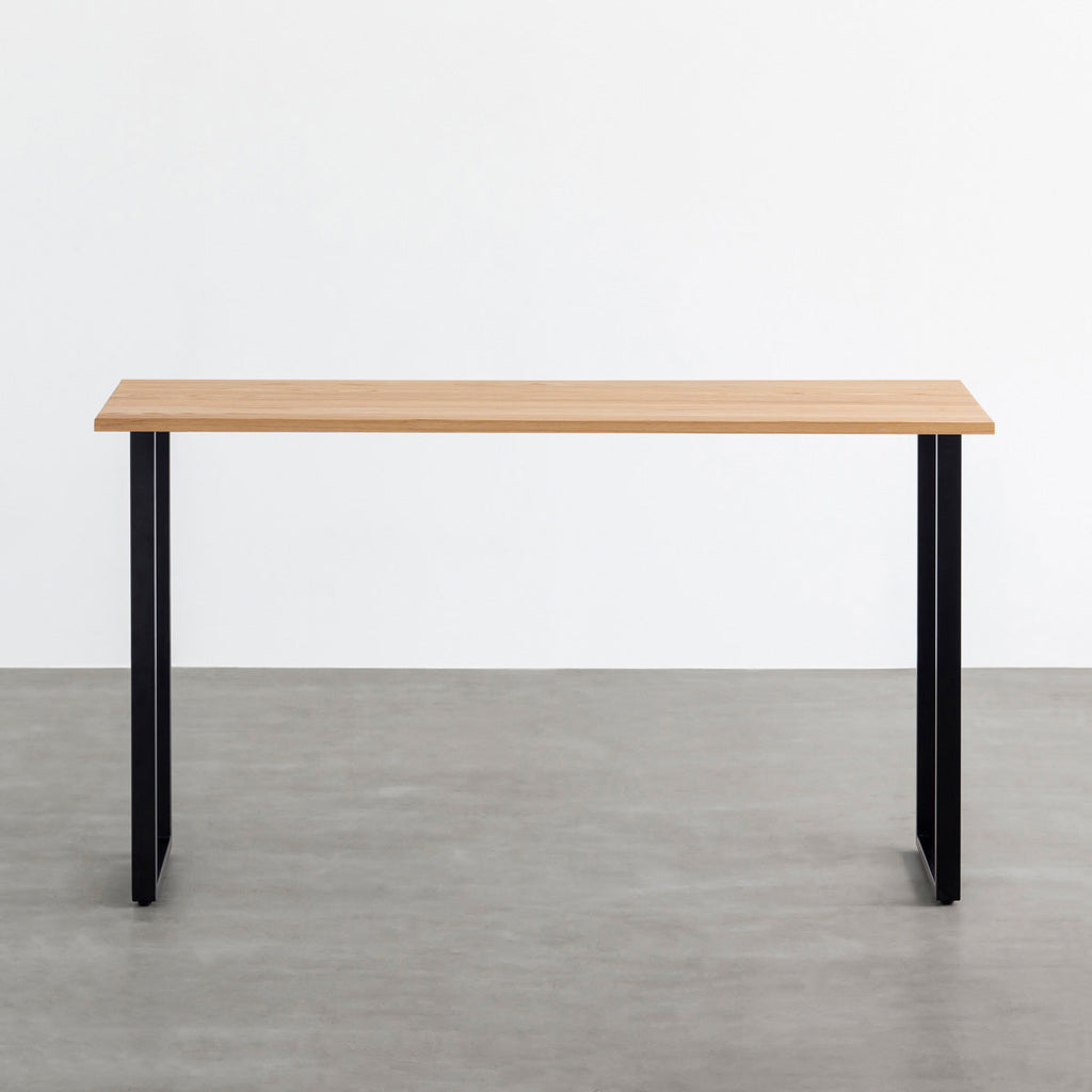かなでものの無垢ホワイトアッシュ天板とブラックのハイレクタングル鉄脚を合わせたスタンディングテーブル（正面）