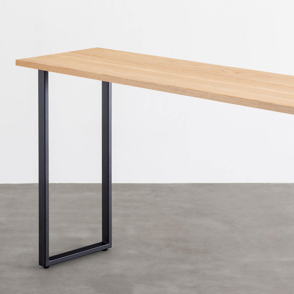 かなでものの無垢ホワイトアッシュ天板とブラックのハイレクタングル鉄脚を合わせたスタンディングテーブル（天板と脚）