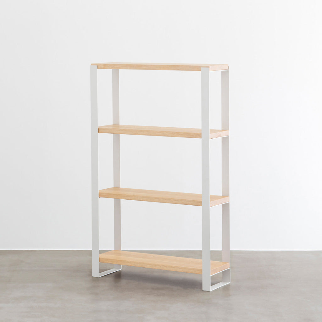 Kanademonoの北米産ホワイトアッシュ棚板とホワイトのアイアンで製作したシェルフ