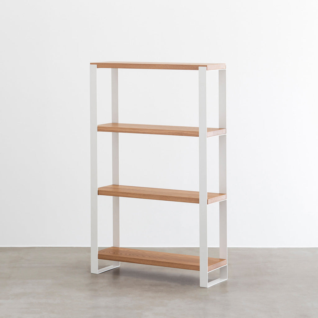 Kanademonoのホワイトオーク材の棚板とホワイトのアイアンで製作したシェルフ