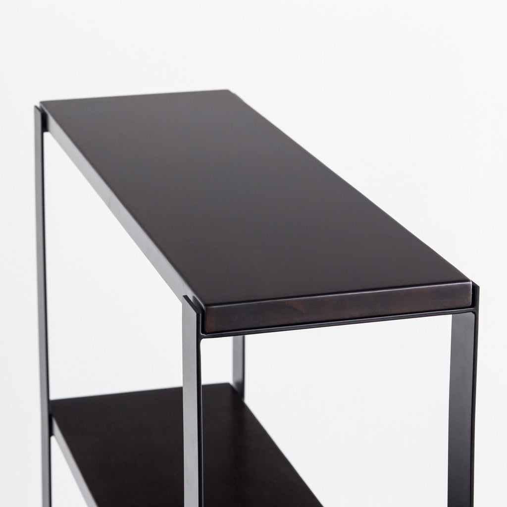 KANADEMONOのラバーウッドブラックブラウンの棚板とブラックアイアン脚を組み合わせたシェルフ（棚板）