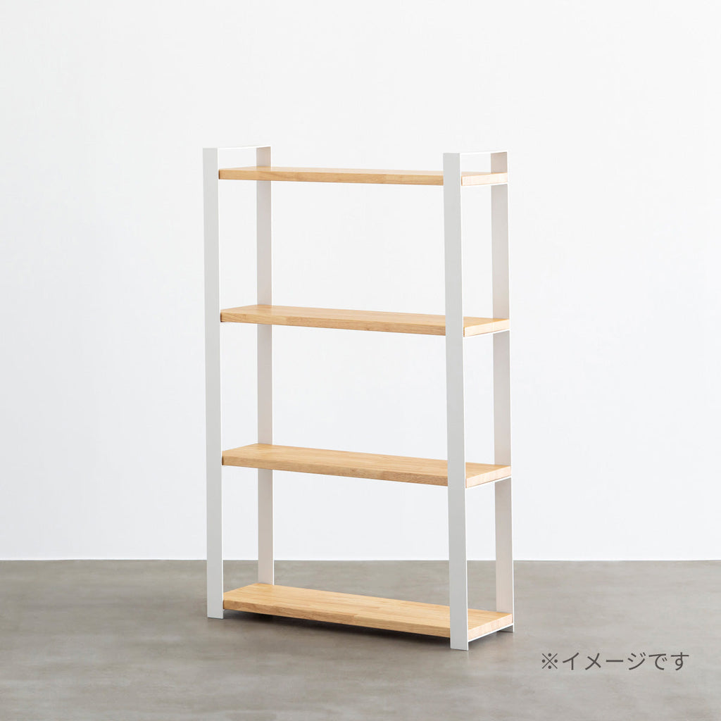 KANADEMONOの杉無垢ヴィンテージスタイルの棚板とホワイトのアイアン脚を組み合わせたシェルフ（逆さ使用時イメージ）