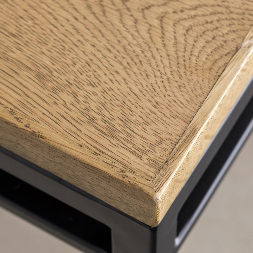 オーク天然木＋ブラックアイアンのシンプルなデザインが洗練された印象のセンターテーブル・Mサイズ（角）