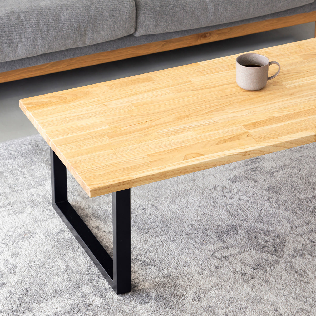 スマート造作ローテーブル / ラバーウッド ナチュラル × 黒スチール脚