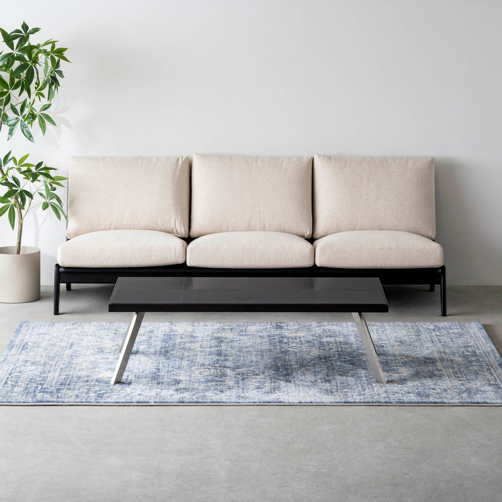 スマート造作ローテーブル / インド産 黒みかげ石 × ラバーウッド × ステンレススチール脚
