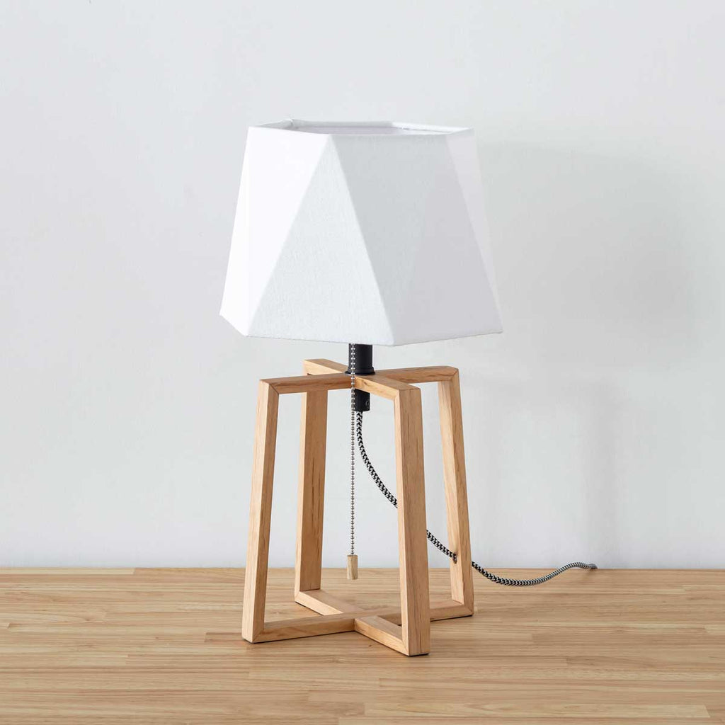 Hexagon Cotton Wood Table Lamp