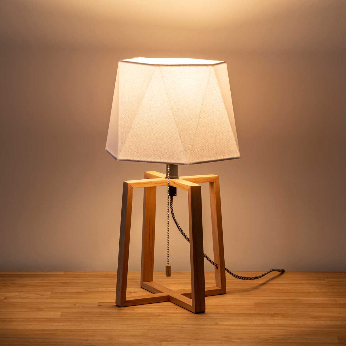 Hexagon Cotton Wood Table Lamp