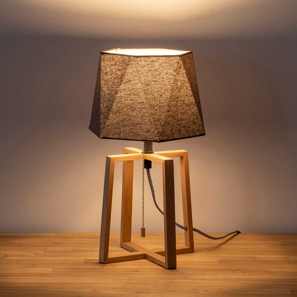 Hexagon Cotton Wood Table Lamp
