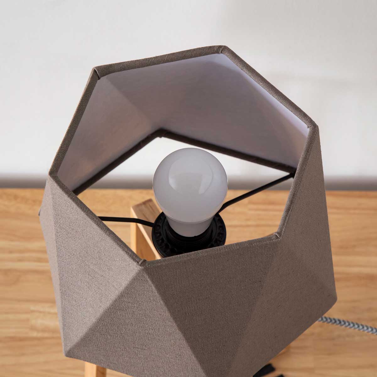 Hexagon Cotton Wood Table Lamp