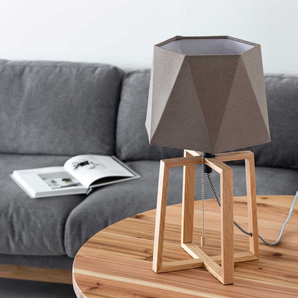 Hexagon Cotton Wood Table Lamp