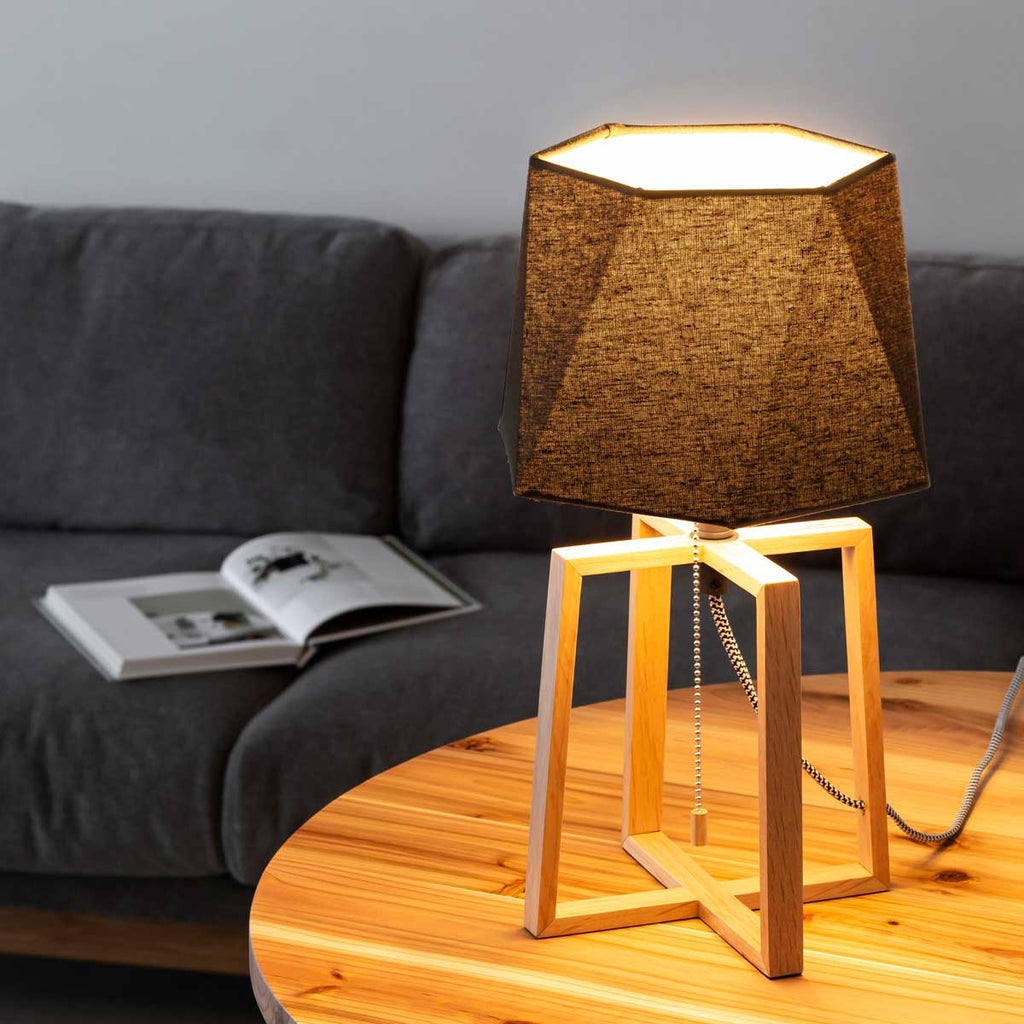 Hexagon Cotton Wood Table Lamp
