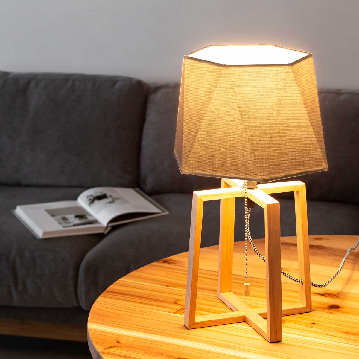 Hexagon Cotton Wood Table Lamp