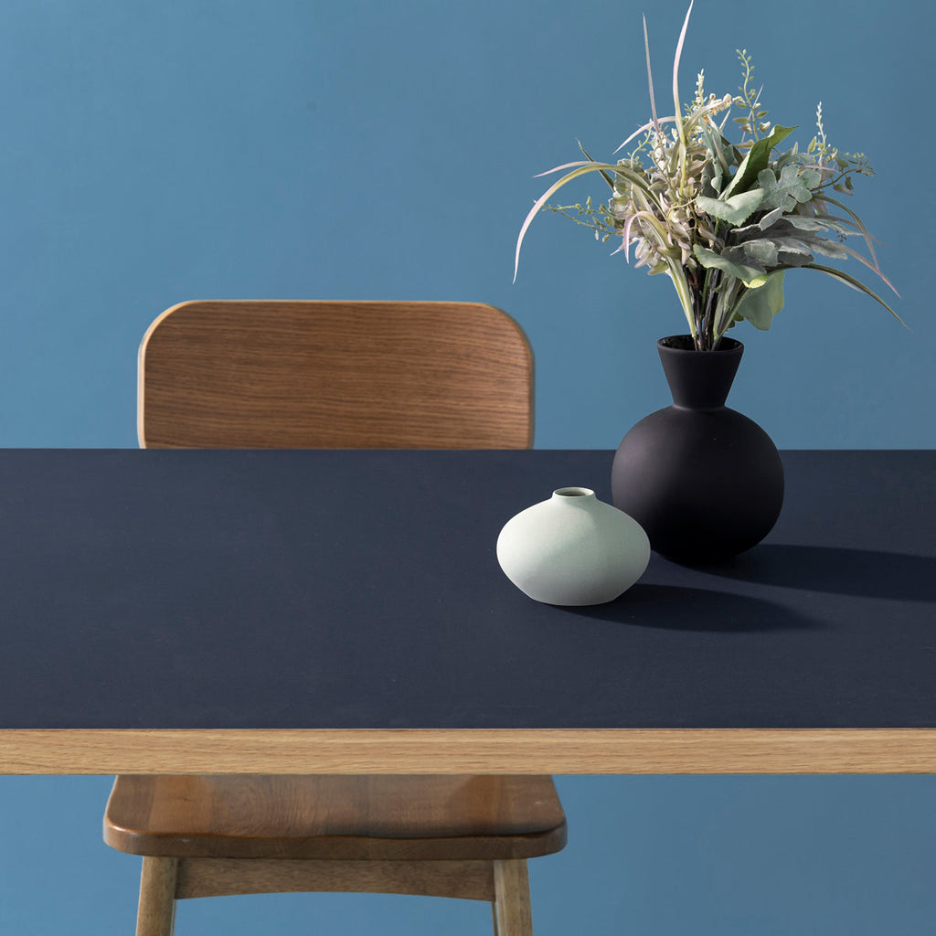 スマート造作テーブル / リノリウム ブルー系 × 黒スチール脚