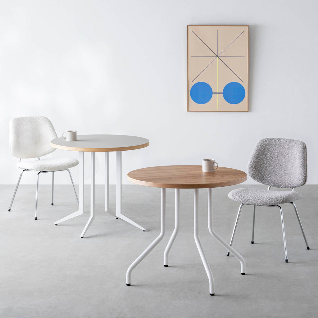 スマート造作カフェテーブル / リノリウム 全32色　白スチール脚 4本脚 × ラウンド φ61 - 80