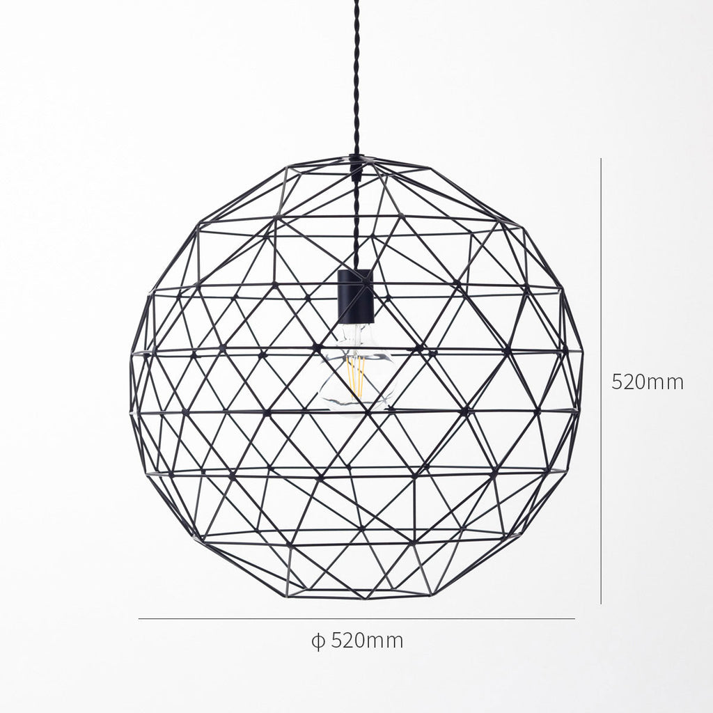 ブラックワイヤーのペンダントライト・電球あり（寸法画像）