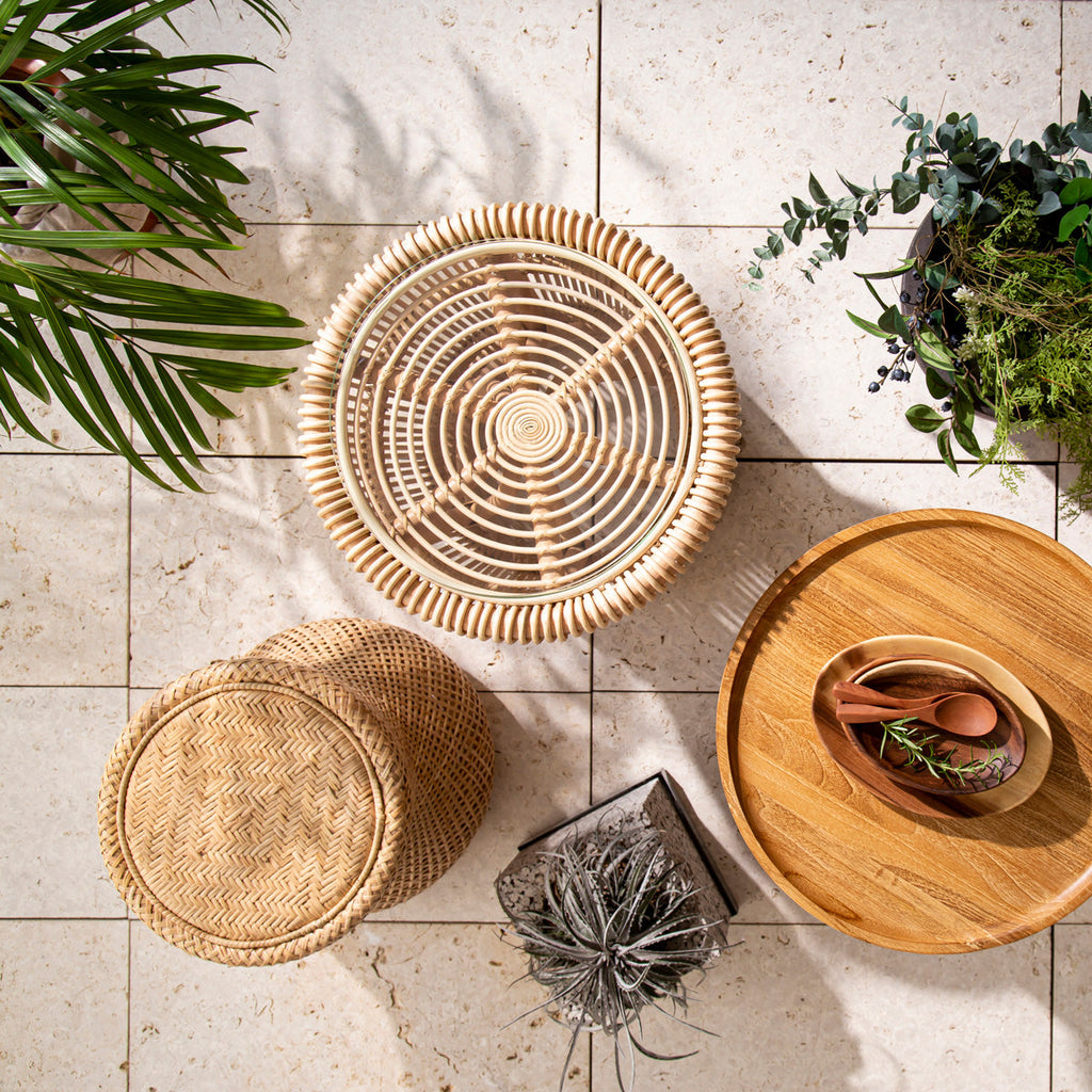 Natural × Glass　透明感のある ラタンサイドテーブル