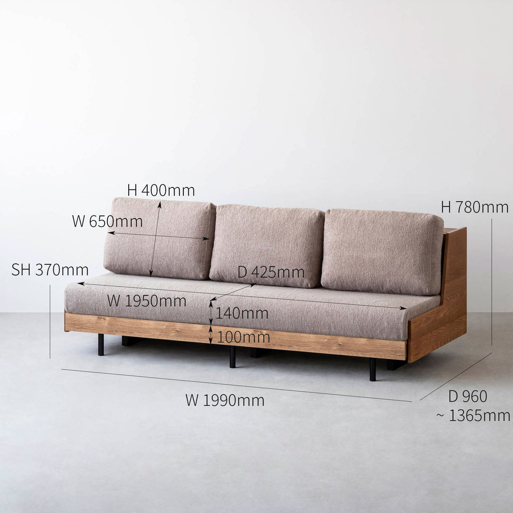 オーク無垢材とベージュのファブリックを使ったスタイルチェンジできるソファベッド（サイズ画像1）