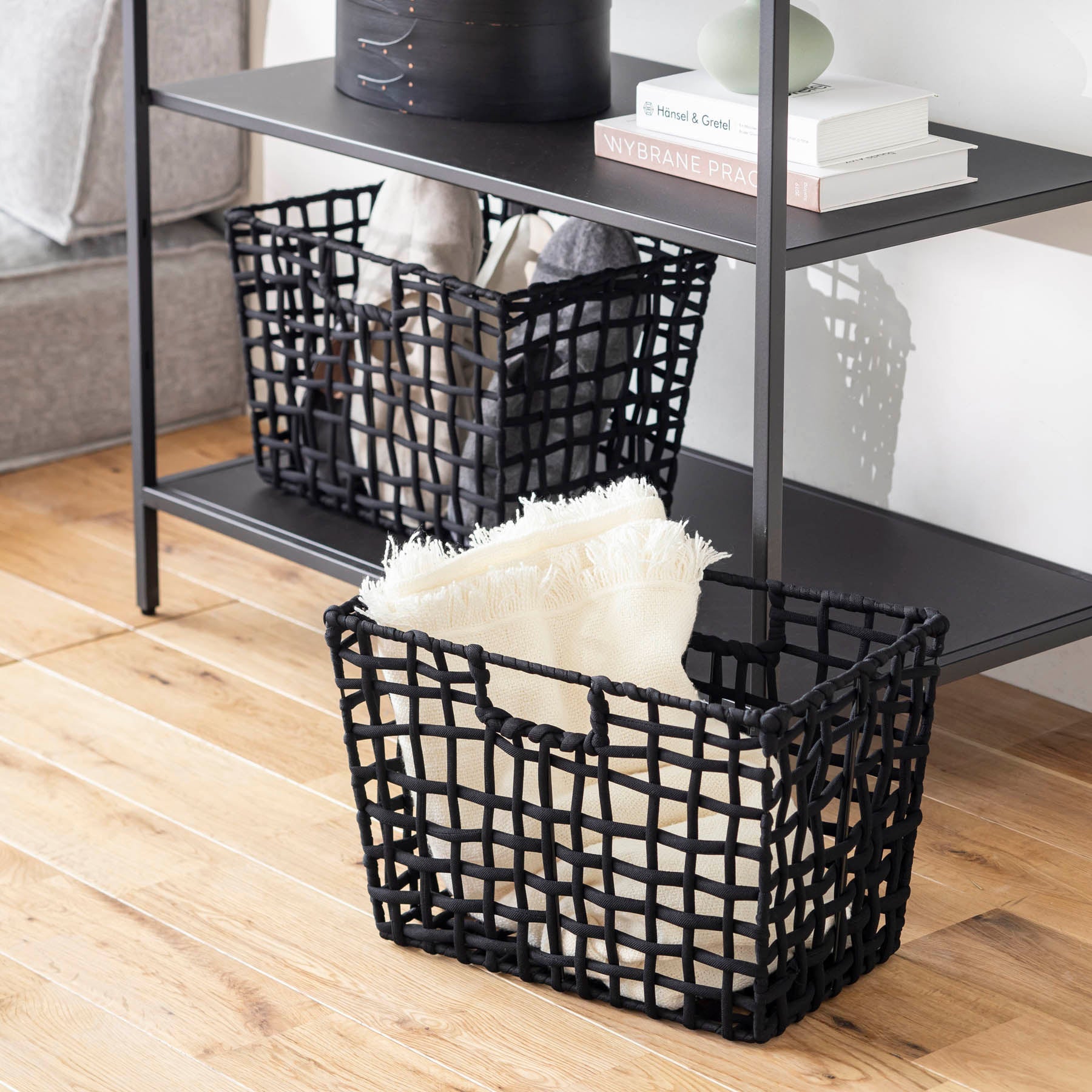 手編みのロープバスケットワイドLサイズ