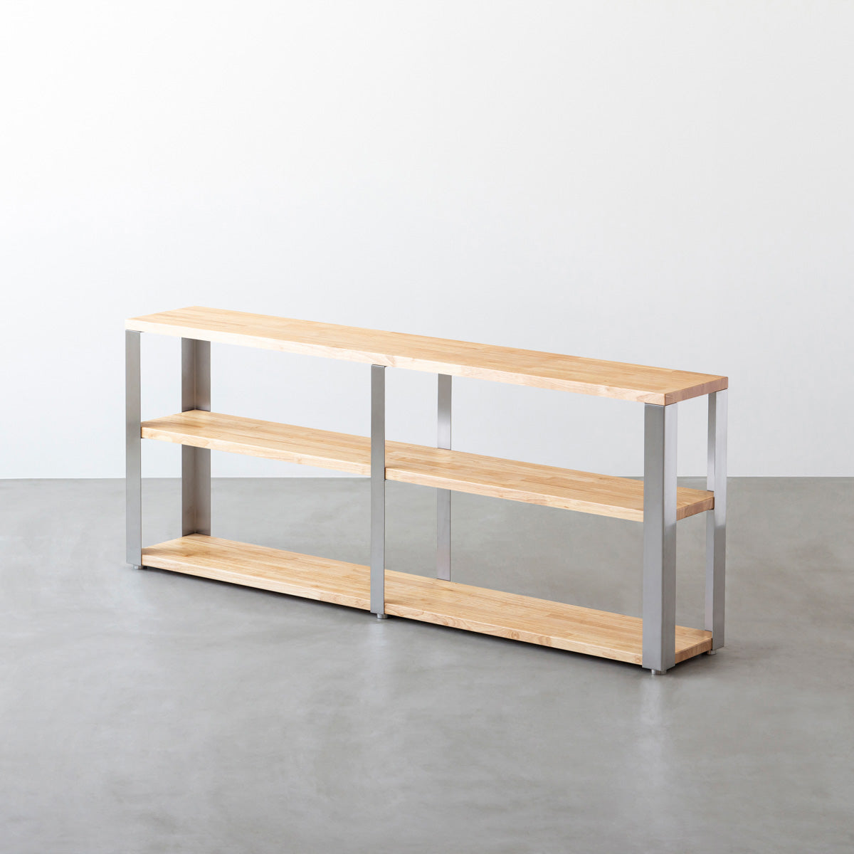 KANADEMONOのラバーウッドナチュラルの棚板とステンレス脚のストレージシェルフM