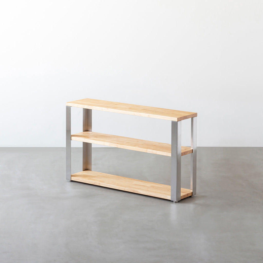 KANADEMONOのラバーウッドナチュラルの棚板とステンレス脚のストレージシェルフS