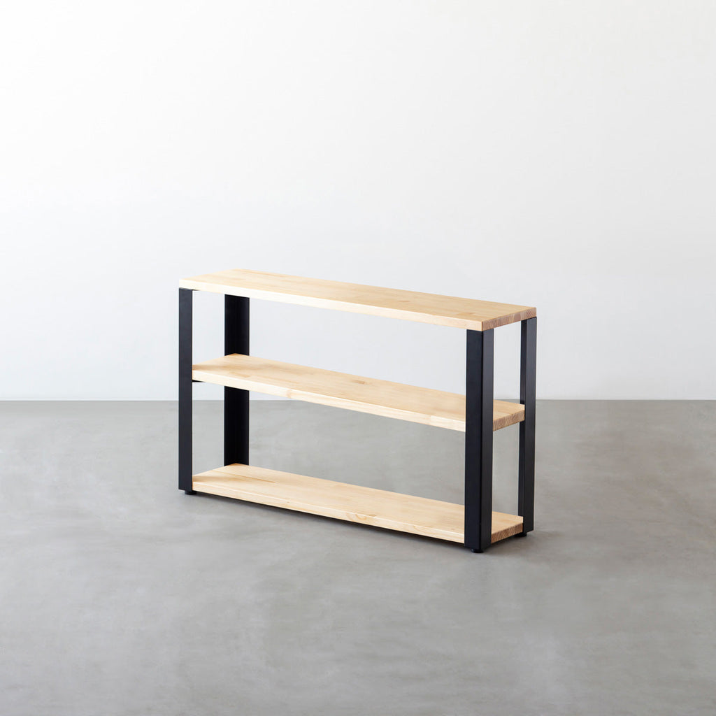 KANADEMONOのパイン材とマットブラックの鉄脚のストレージシェルフS