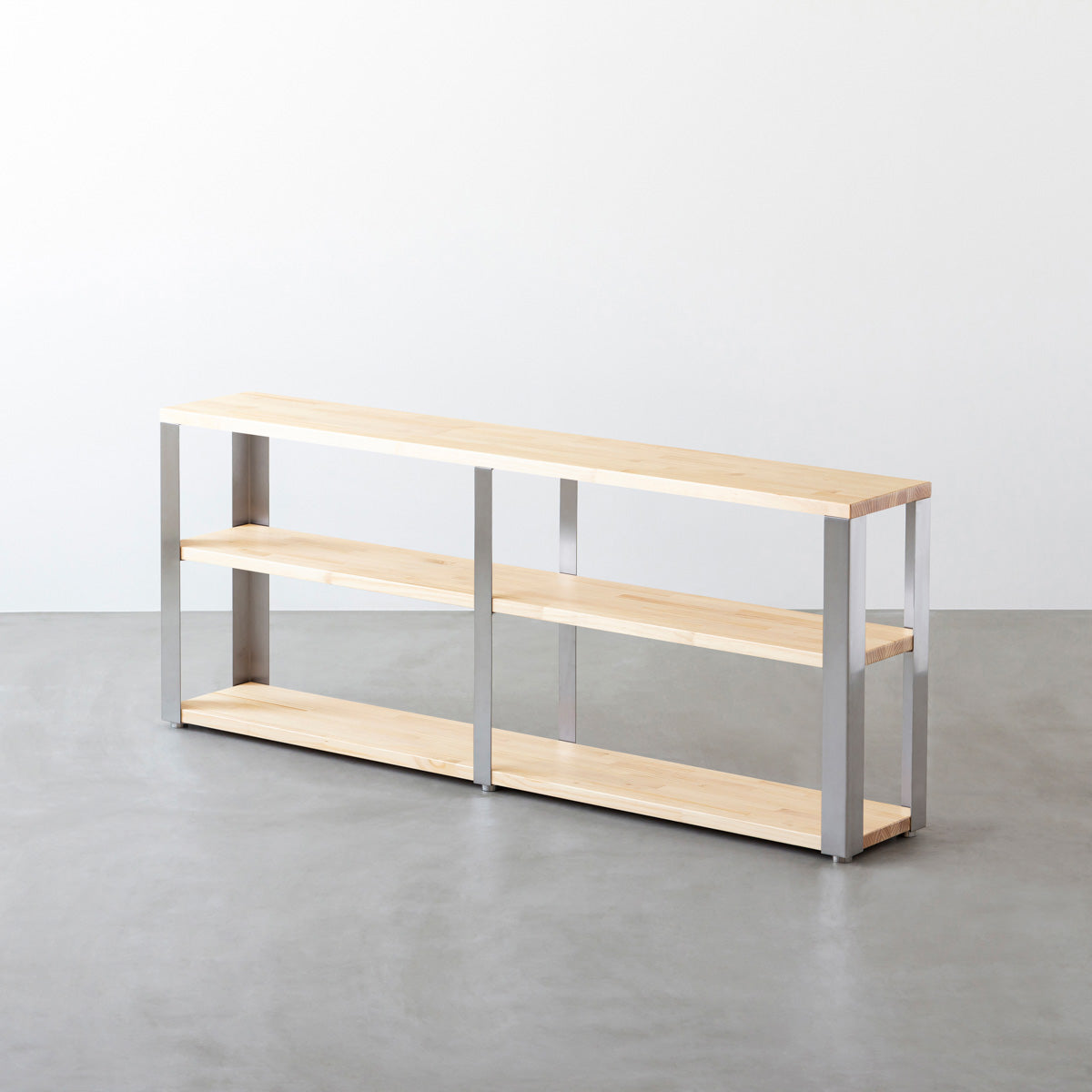 KANADEMONOのパイン材とステンレス脚のストレージシェルフM