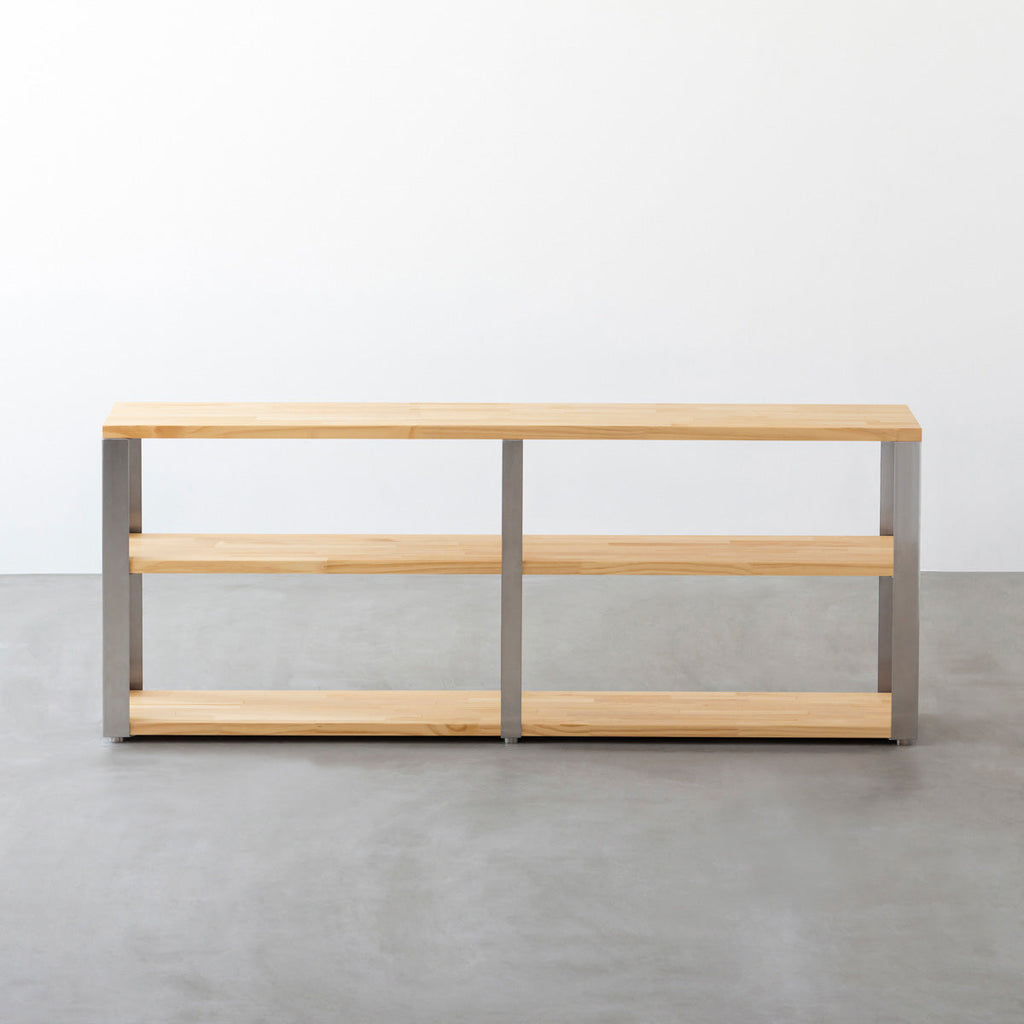 KANADEMONOのパイン材とステンレス脚のストレージシェルフM(正面)