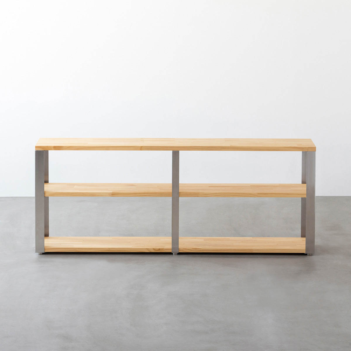 KANADEMONOのパイン材とステンレス脚のストレージシェルフM(正面)