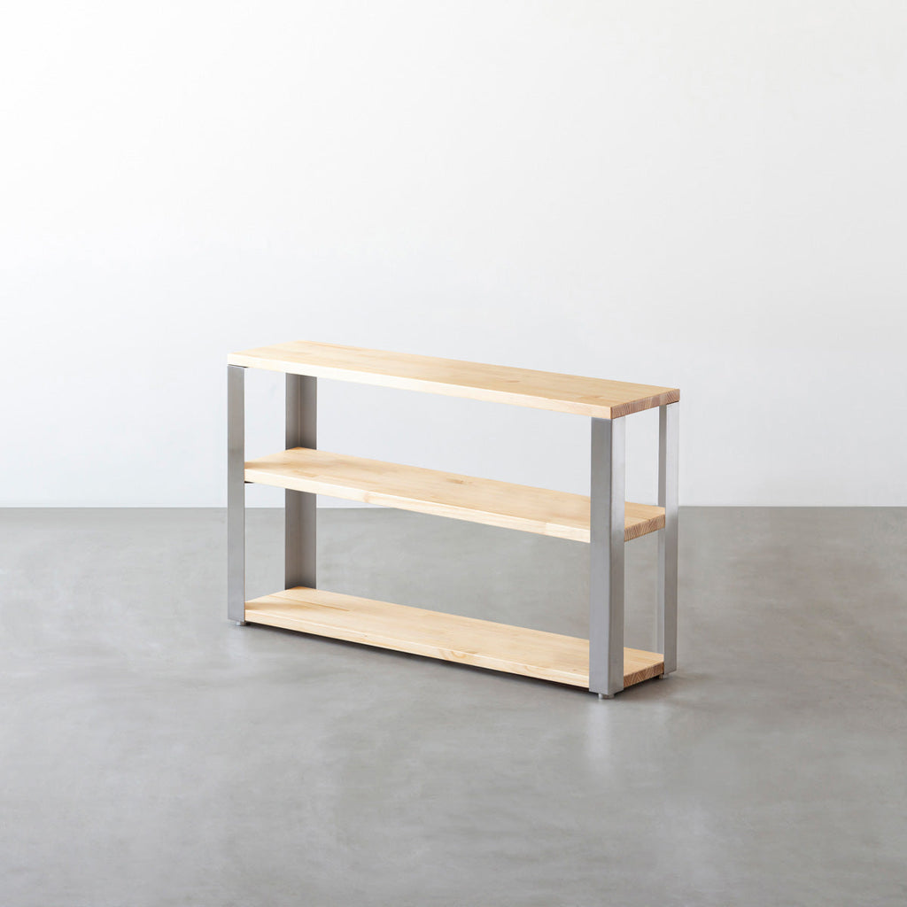 KANADEMONOのパイン材とステンレス脚のストレージシェルフS